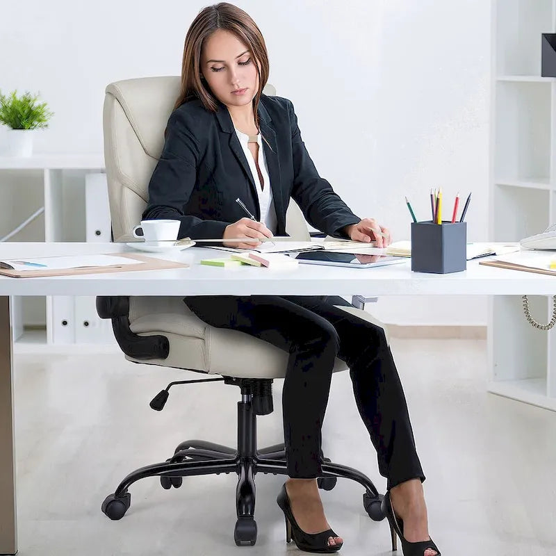 Silla de oficina de respaldo alto de piel sintética blanca/negra/marrón, 1 persona