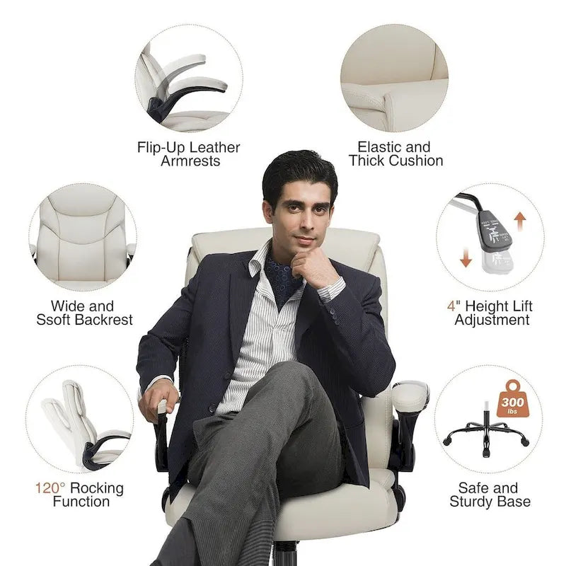 Silla de oficina de respaldo alto de piel sintética blanca/negra/marrón, 1 persona