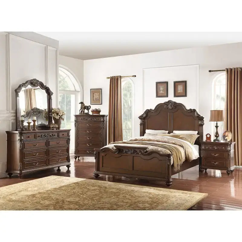 Marco de cama de madera estilo victoriano cerezo oscuro