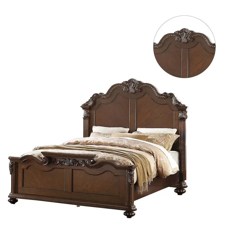 Marco de cama de madera estilo victoriano cerezo oscuro