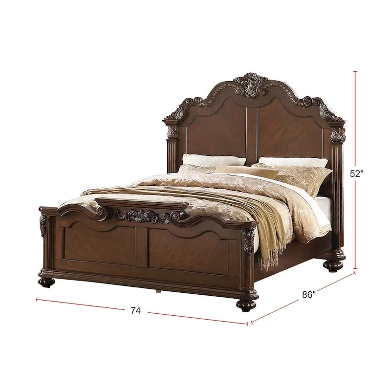 Marco de cama de madera estilo victoriano cerezo oscuro