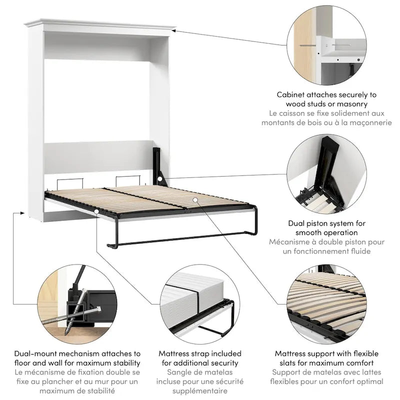 Cama Murphy Queen de 178 cm blanca/marrón Toscana – Capacidad para 2 personas