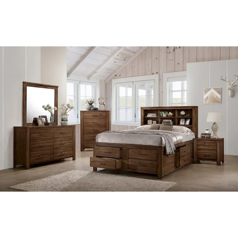 Cama tipo plataforma de madera de nogal con 6 cajones de almacenamiento - Queen / King / Cal King