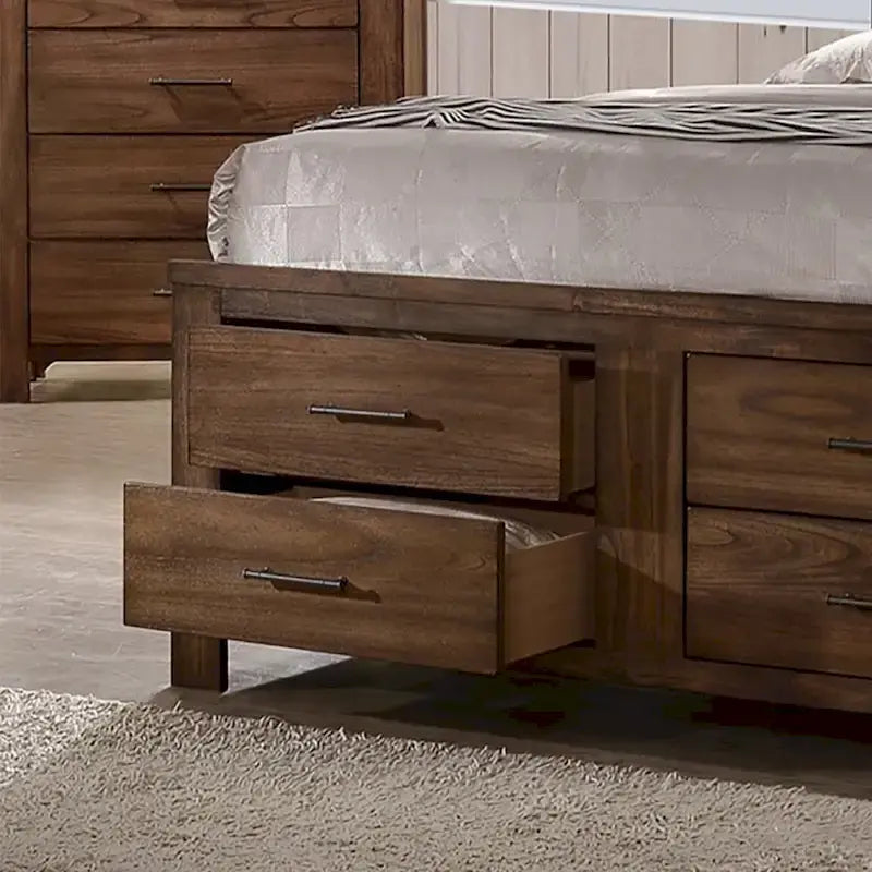 Cama tipo plataforma de madera de nogal con 6 cajones de almacenamiento - Queen / King / Cal King