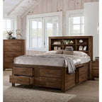 Cama tipo plataforma de madera de nogal con 6 cajones de almacenamiento - Queen / King / Cal King