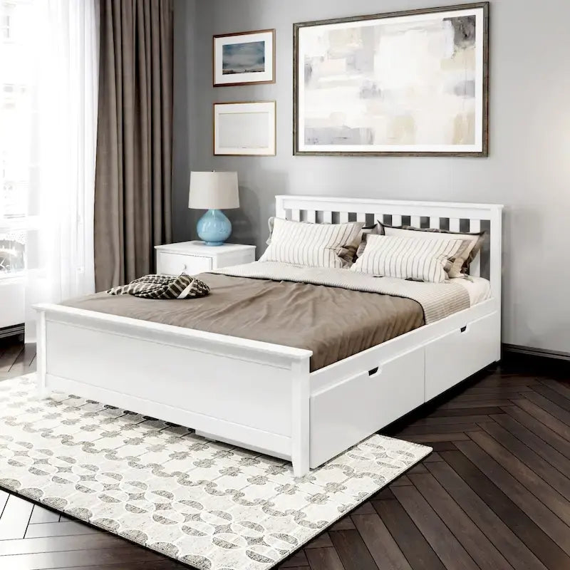Cama Queen con Cajones de Almacenamiento — Arcilla / Blanca | Cabecero de Listones | Capacidad para 2
