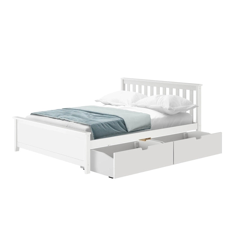 Cama Queen con Cajones de Almacenamiento — Arcilla / Blanca | Cabecero de Listones | Capacidad para 2