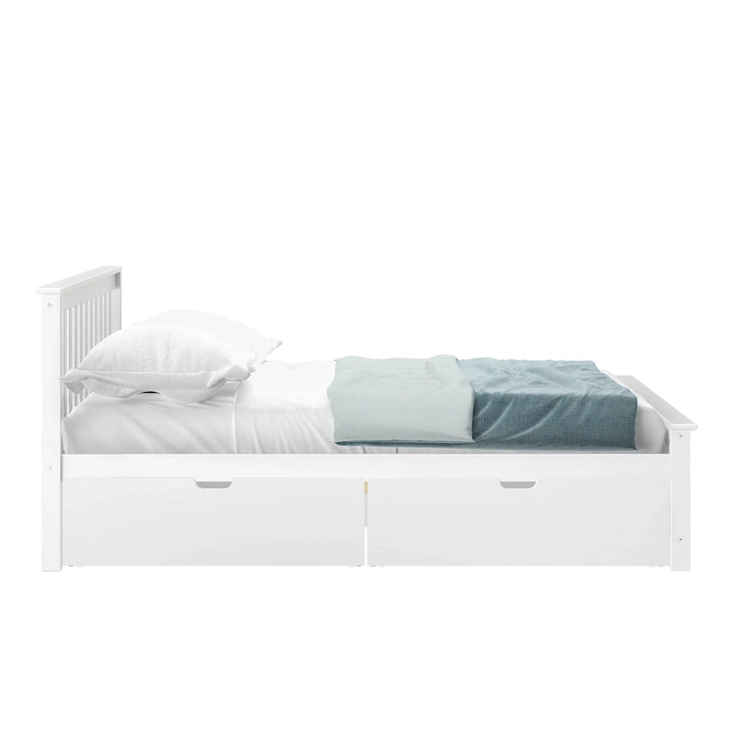 Cama Queen con Cajones de Almacenamiento — Arcilla / Blanca | Cabecero de Listones | Capacidad para 2