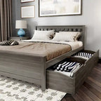 Cama Queen con Cajones de Almacenamiento — Arcilla / Blanca | Cabecero de Listones | Capacidad para 2
