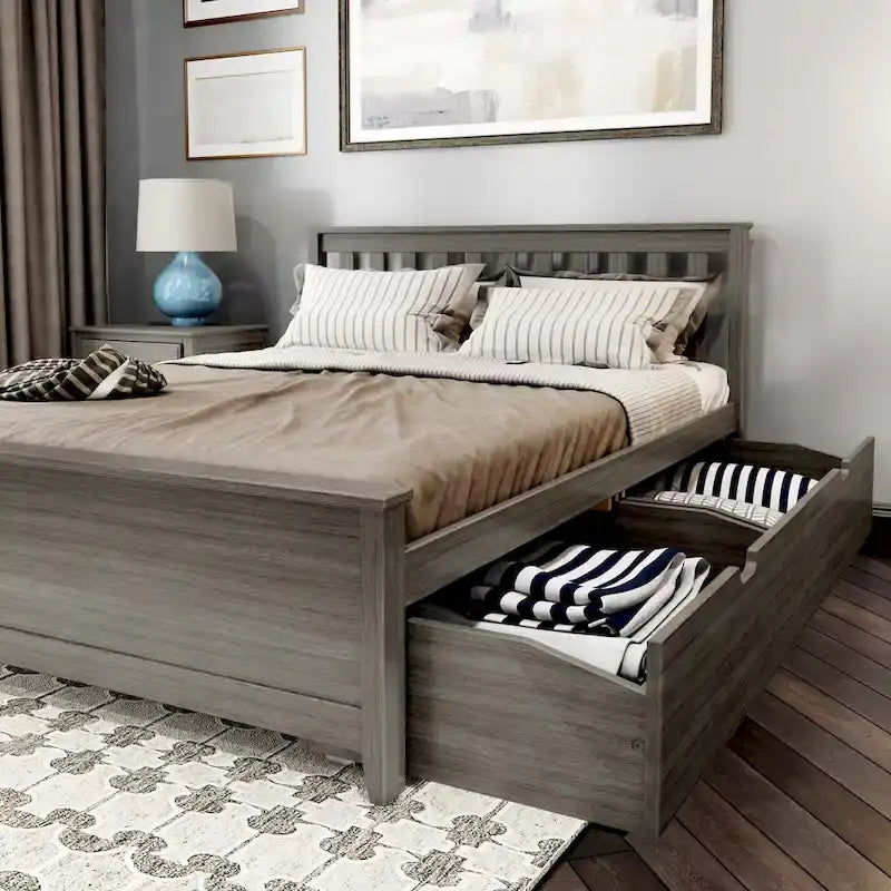 Cama Queen con Cajones de Almacenamiento — Arcilla / Blanca | Cabecero de Listones | Capacidad para 2