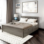Cama Queen con Cajones de Almacenamiento — Arcilla / Blanca | Cabecero de Listones | Capacidad para 2