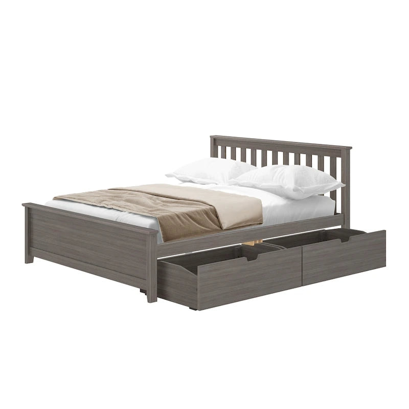 Cama Queen con Cajones de Almacenamiento — Arcilla / Blanca | Cabecero de Listones | Capacidad para 2