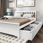 Cama Queen con Cajones de Almacenamiento — Arcilla / Blanca | Cabecero de Listones | Capacidad para 2