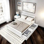 Cama Queen con Cajones de Almacenamiento — Arcilla / Blanca | Cabecero de Listones | Capacidad para 2