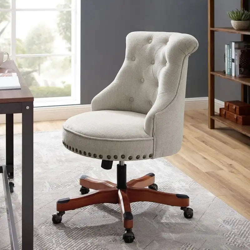 Silla de oficina giratoria natural, individual – Tapizada en tela