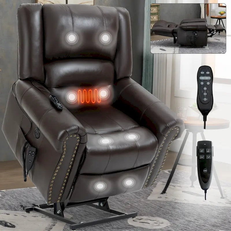Sillón reclinable elevador eléctrico – Marrón antiguo / Marrón / Negro / Gris – Asiento individual