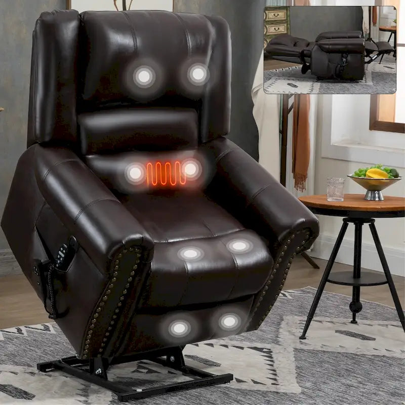 Sillón reclinable elevador eléctrico – Marrón antiguo / Marrón / Negro / Gris – Asiento individual