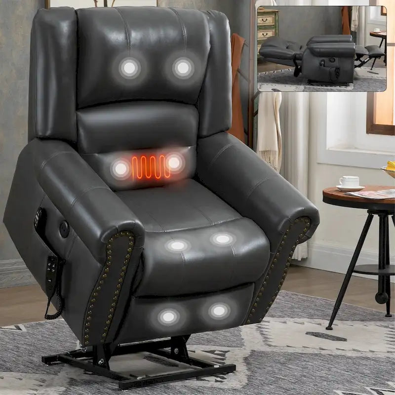 Sillón reclinable elevador eléctrico – Marrón antiguo / Marrón / Negro / Gris – Asiento individual