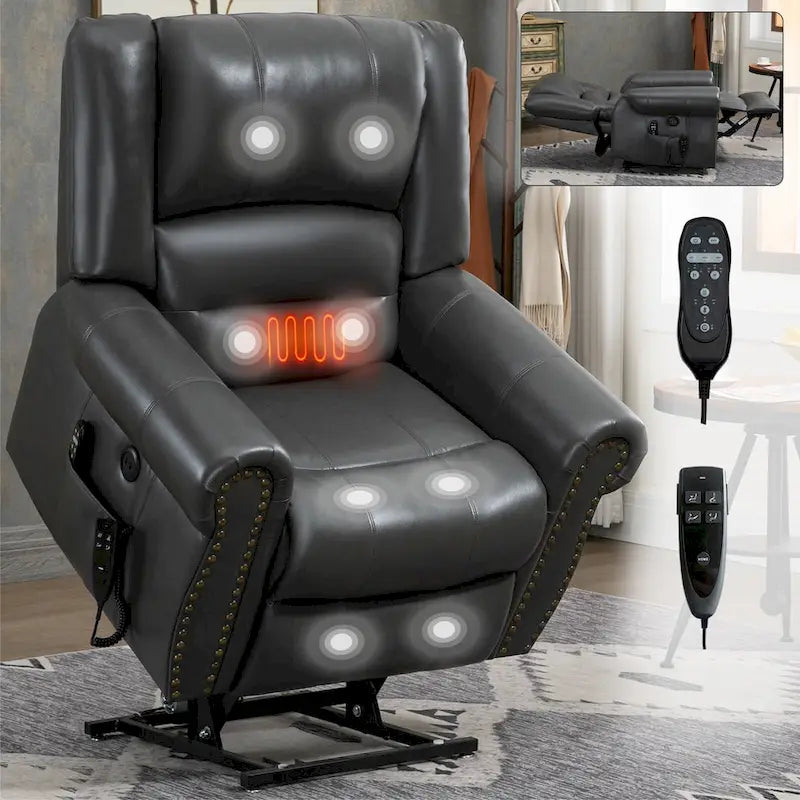 Sillón reclinable elevador eléctrico – Marrón antiguo / Marrón / Negro / Gris – Asiento individual
