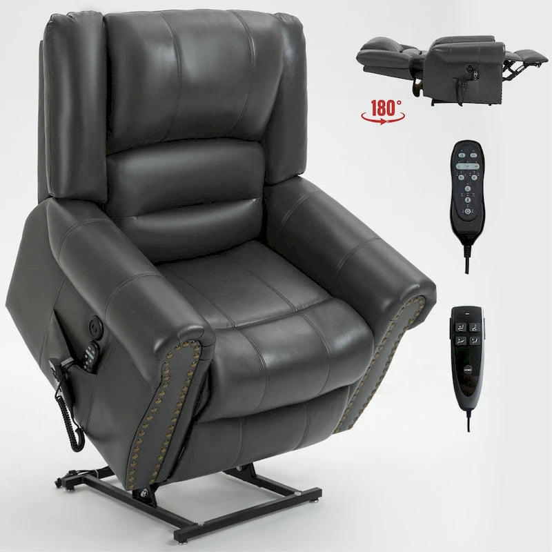 Sillón reclinable elevador eléctrico – Marrón antiguo / Marrón / Negro / Gris – Asiento individual