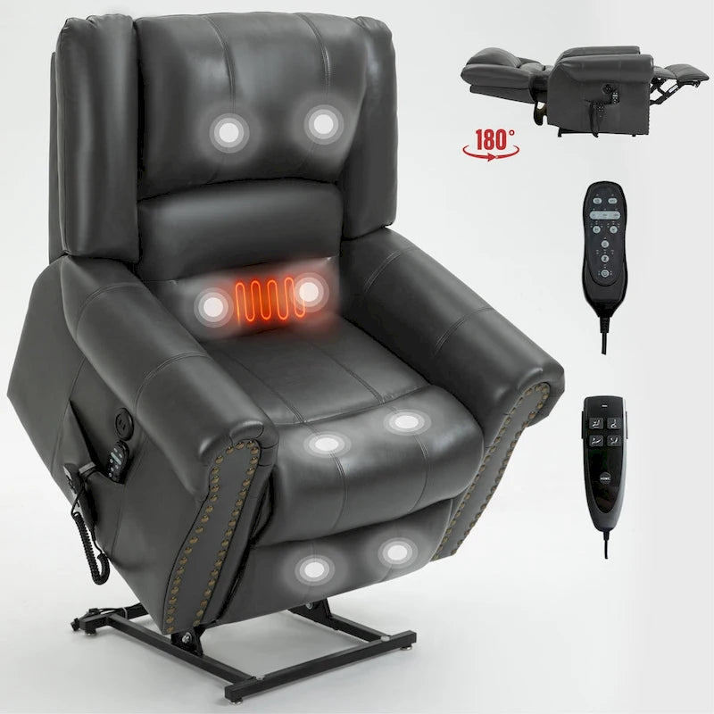 Sillón reclinable elevador eléctrico – Marrón antiguo / Marrón / Negro / Gris – Asiento individual