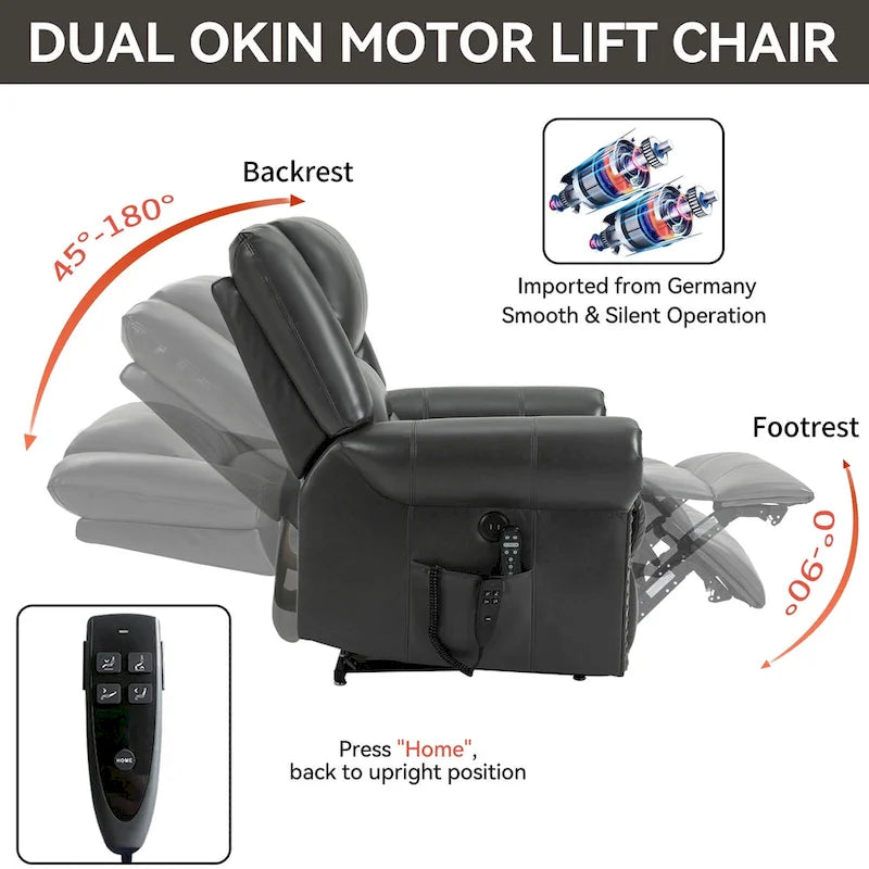 Sillón reclinable elevador eléctrico – Marrón antiguo / Marrón / Negro / Gris – Asiento individual