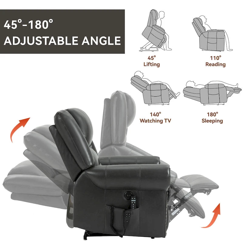 Sillón reclinable elevador eléctrico – Marrón antiguo / Marrón / Negro / Gris – Asiento individual