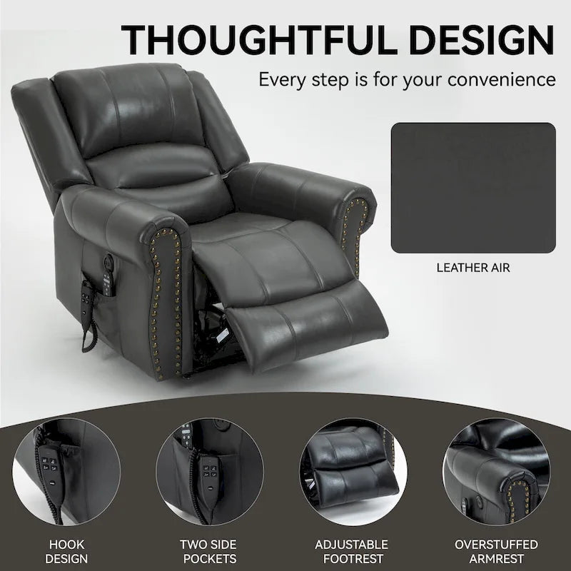Sillón reclinable elevador eléctrico – Marrón antiguo / Marrón / Negro / Gris – Asiento individual