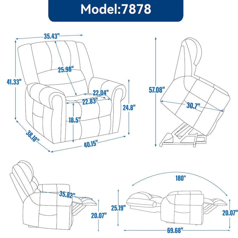 Sillón reclinable elevador eléctrico – Marrón antiguo / Marrón / Negro / Gris – Asiento individual