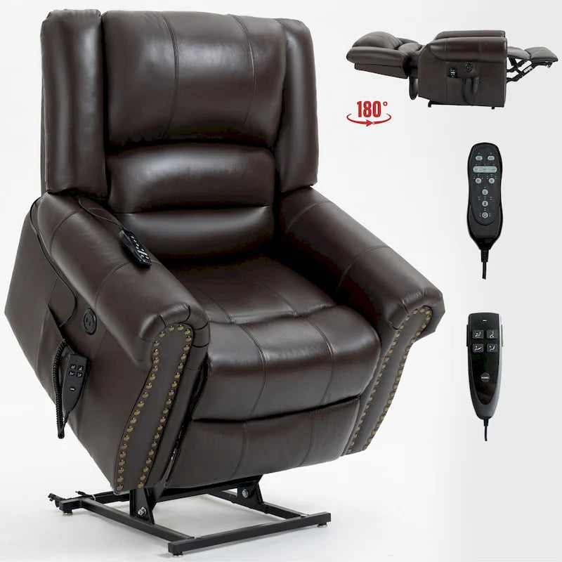 Sillón reclinable elevador eléctrico – Marrón antiguo / Marrón / Negro / Gris – Asiento individual