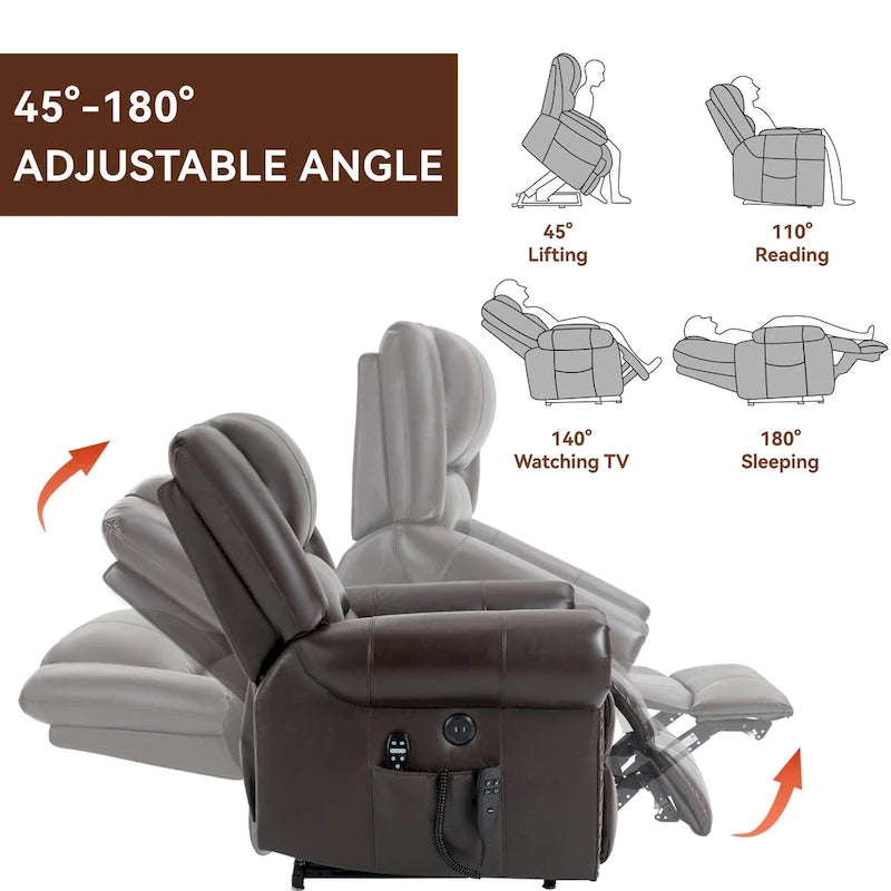 Sillón reclinable elevador eléctrico – Marrón antiguo / Marrón / Negro / Gris – Asiento individual
