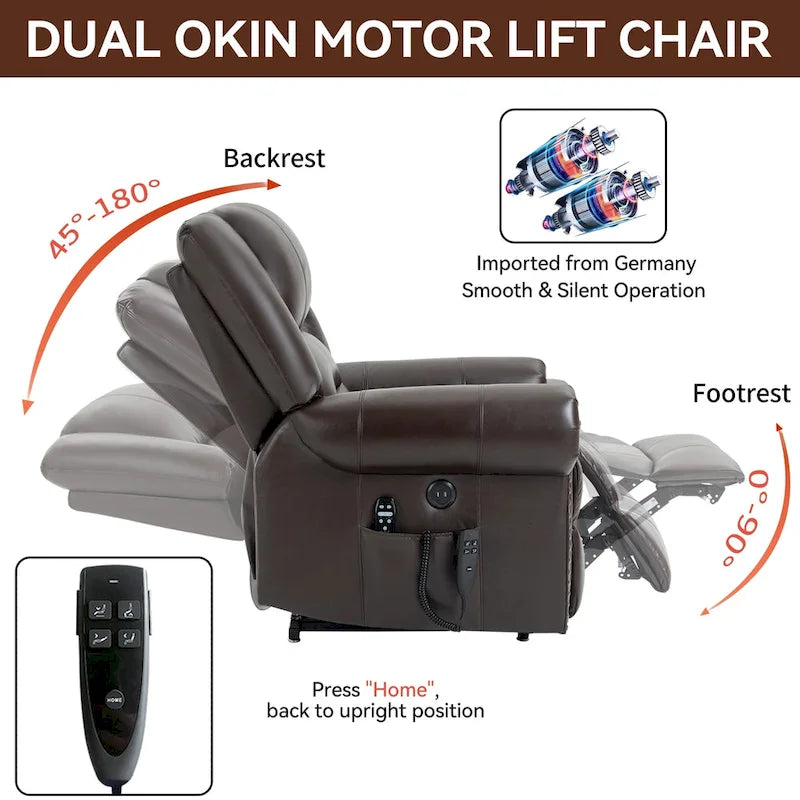 Sillón reclinable elevador eléctrico – Marrón antiguo / Marrón / Negro / Gris – Asiento individual