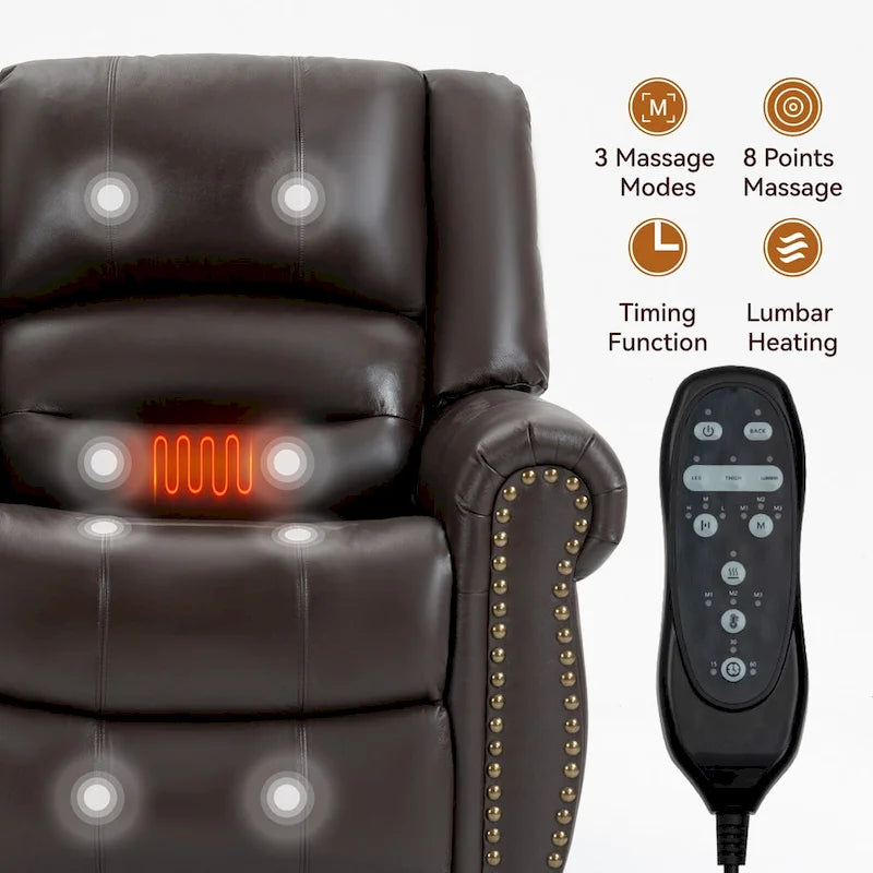 Sillón reclinable elevador eléctrico – Marrón antiguo / Marrón / Negro / Gris – Asiento individual