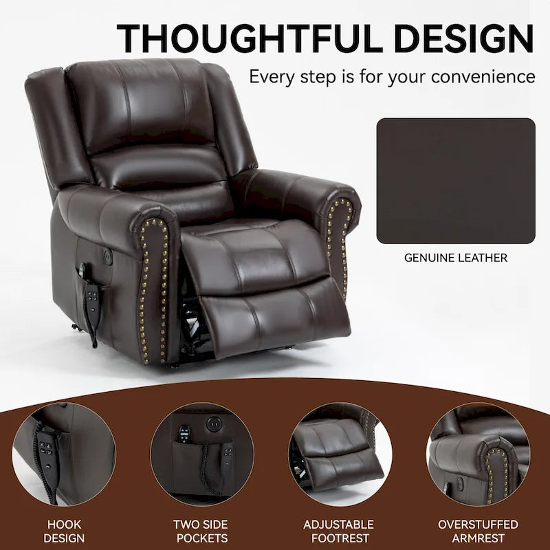 Sillón reclinable elevador eléctrico – Marrón antiguo / Marrón / Negro / Gris – Asiento individual