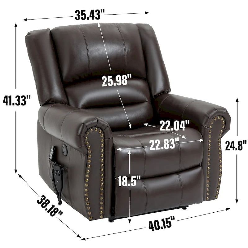 Sillón reclinable elevador eléctrico – Marrón antiguo / Marrón / Negro / Gris – Asiento individual