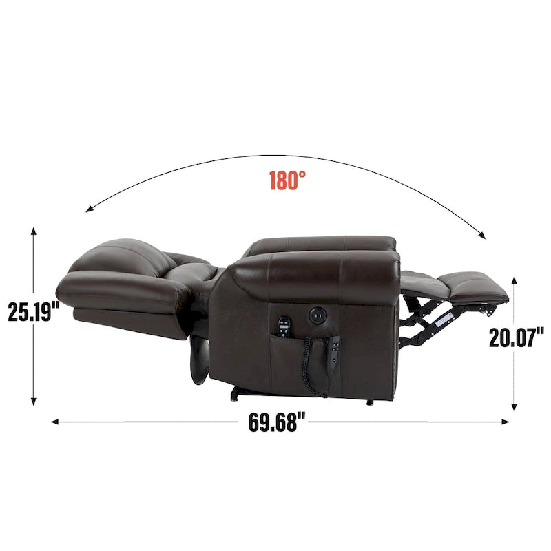 Sillón reclinable elevador eléctrico – Marrón antiguo / Marrón / Negro / Gris – Asiento individual