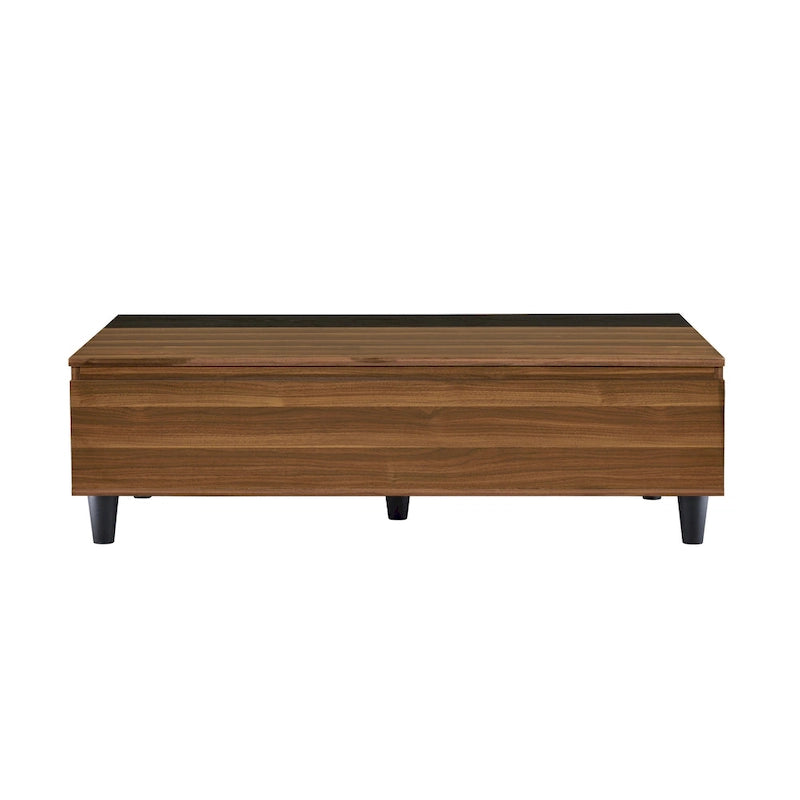 Mesa de centro elevable de madera nogal y negra, tapa de MDF, capacidad para 1 o 2 personas