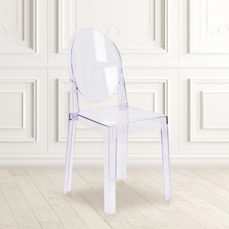 Silla Fantasma de Acrílico Transparente, Respaldo Ovalado, Asiento Individual