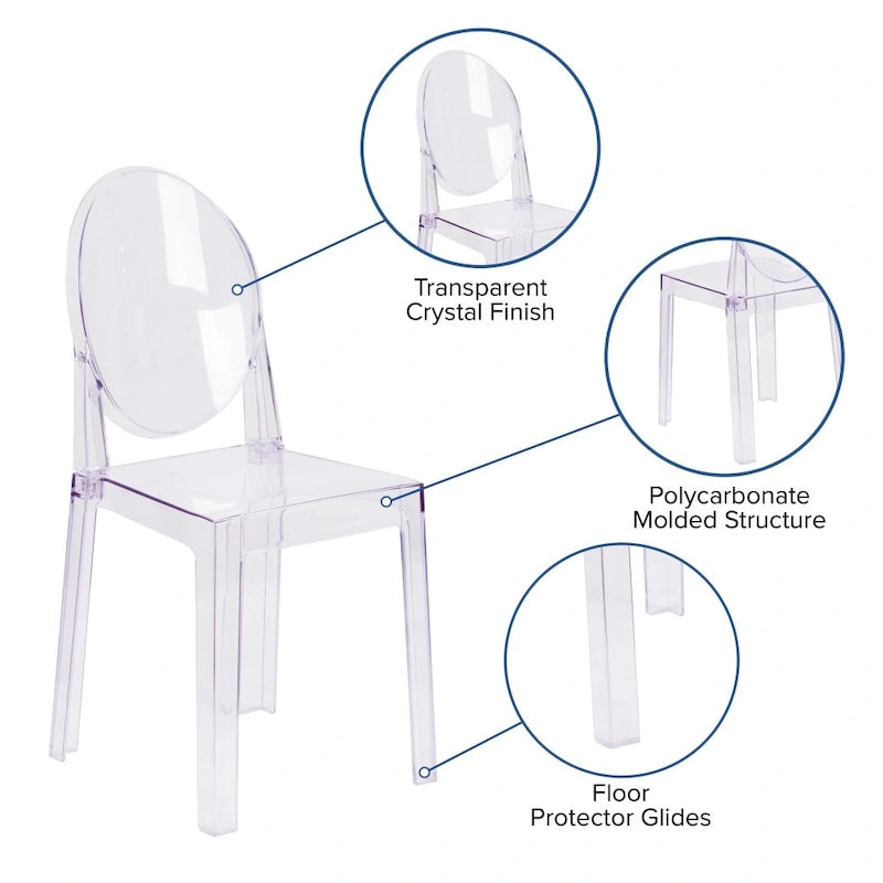 Silla Fantasma de Acrílico Transparente, Respaldo Ovalado, Asiento Individual