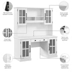Escritorio de computadora Fresno Blanco de 60W con estante superior y almacenamiento, 1 persona