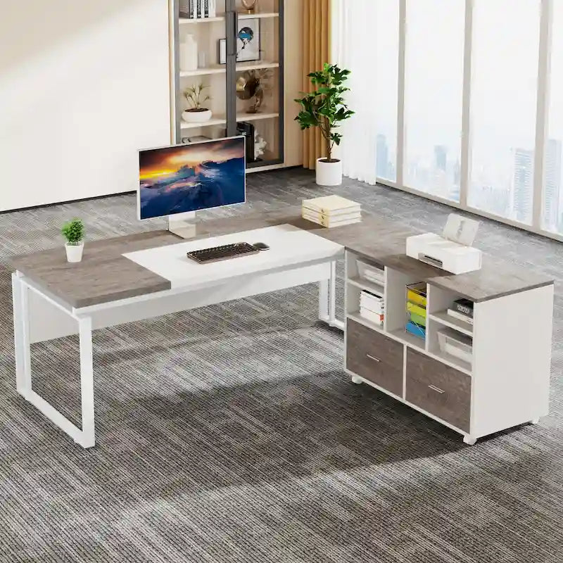 Archivador móvil moderno roble/gris/marrón, 2 cajones + 5 estantes abiertos, para un solo usuario