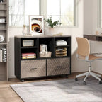 Archivador móvil moderno roble/gris/marrón, 2 cajones + 5 estantes abiertos, para un solo usuario