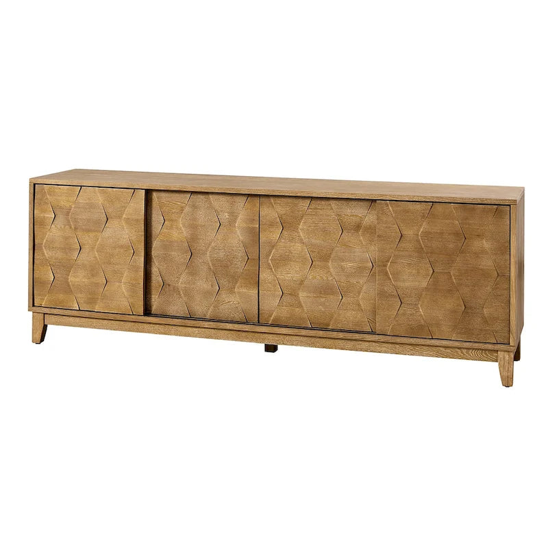 Mueble de TV de nogal/madera flotante con puertas correderas y 2 cajones, apto para televisores de hasta 78"