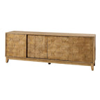 Mueble de TV de nogal/madera flotante con puertas correderas y 2 cajones, apto para televisores de hasta 78"