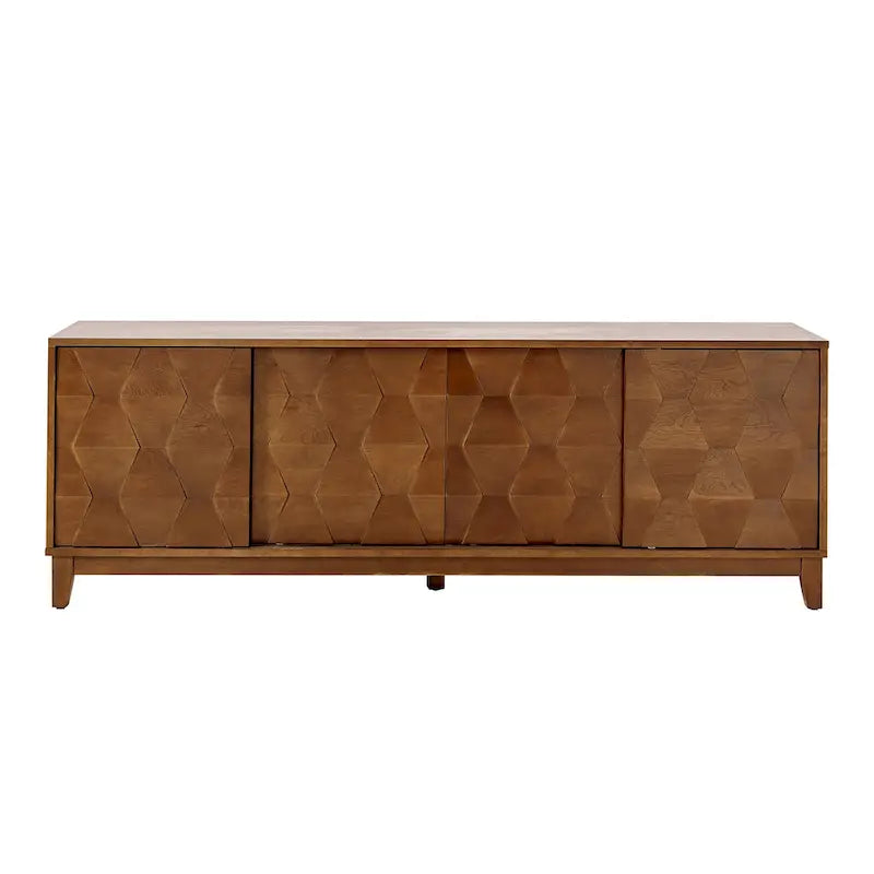 Mueble de TV de nogal/madera flotante con puertas correderas y 2 cajones, apto para televisores de hasta 78"