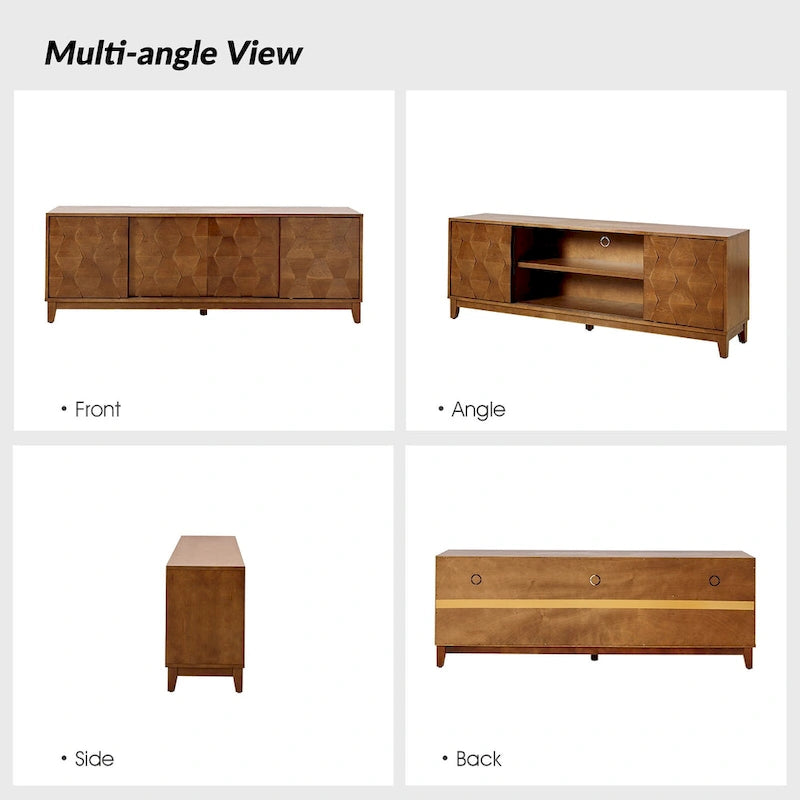 Mueble de TV de nogal/madera flotante con puertas correderas y 2 cajones, apto para televisores de hasta 78"