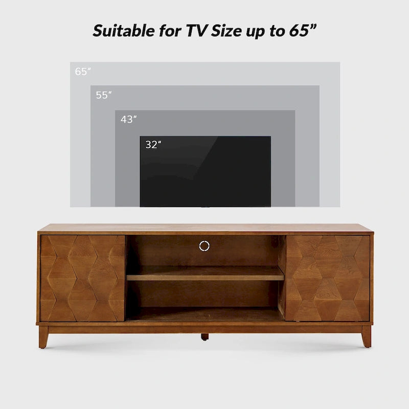 Mueble de TV de nogal/madera flotante con puertas correderas y 2 cajones, apto para televisores de hasta 78"