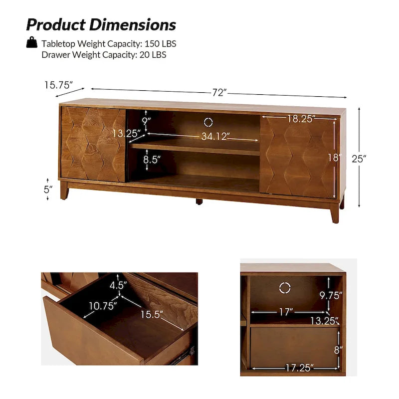 Mueble de TV de nogal/madera flotante con puertas correderas y 2 cajones, apto para televisores de hasta 78"