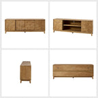 Mueble de TV de nogal/madera flotante con puertas correderas y 2 cajones, apto para televisores de hasta 78"