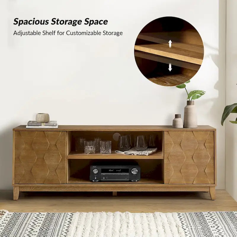 Mueble de TV de nogal/madera flotante con puertas correderas y 2 cajones, apto para televisores de hasta 78"